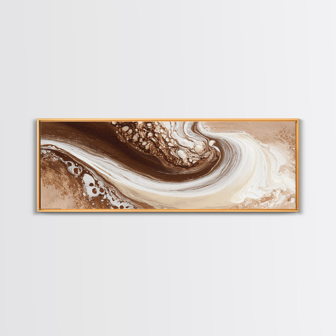 Abstract Brown and Cream Coffee Swirl Framed Canvas Print, Coffee Shop Art, Neutral Decor, Cafe Decor, Fine Art, Cafe, CSA-3x1-73