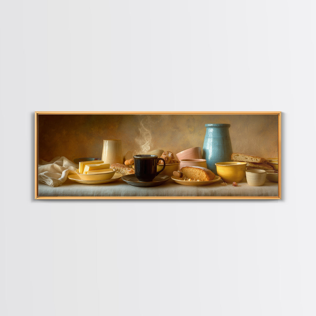 Black Cat Beside a Steaming Cup Canvas Print, Coffee Shop Art, Canvas Wall Art, Cafe Decor, Fine Art, Cafe, Bedroom Wall Art, CSA-3x1-78