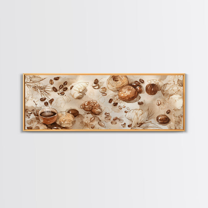 Coffee Bean Pattern Framed Canvas Print, Coffee Shop Art, Kitchen Gift, Cafe Decor, Oil Painting, Cafe, Coffee Art, Food Art, CSA-3x1-79