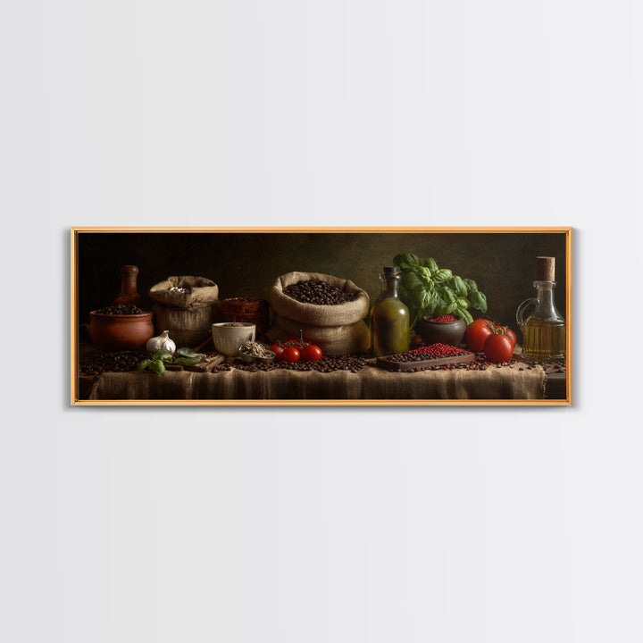 Coffee Beans and Burlap Sack Still Life Framed Canvas Print, Coffee Shop Art, Moody Wall Art, Cafe Decor, Fine Art, Cafe, CSA-3x1-90