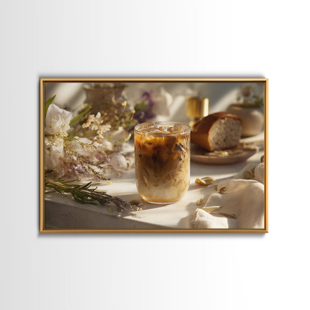 Iced Coffee Glass Framed Canvas Print, Coffee Shop Art, Contemporary Art, Cafe Decor, Cafe, Printable Art, Farmhouse Decor, CSA-3x2-39