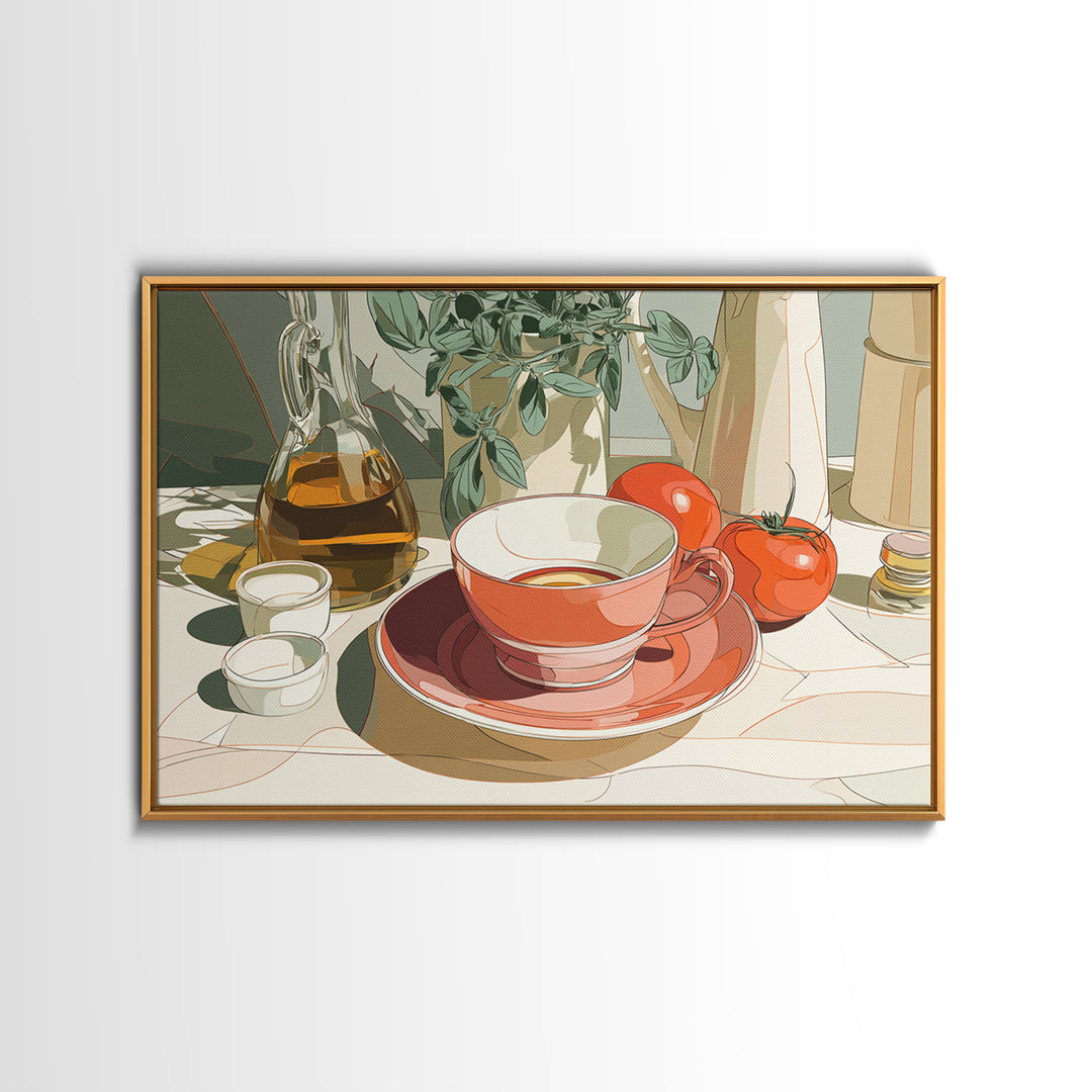 Minimal Line Art of a Cup and Framed Canvas Print, Coffee Shop Art, Bedroom Wall Art, Cafe Decor, Abstract Art, Cafe, CSA-3x2-46