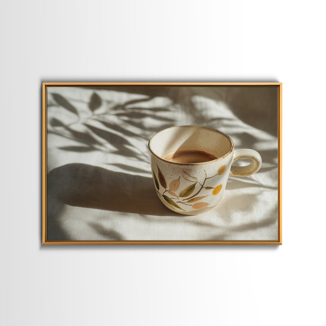 Espresso Cup with Rising Steam and Warm Framed Canvas Print, Coffee Shop Art, Coffee Art, Cafe Decor, Fine Art, Cafe, CSA-3x2-5