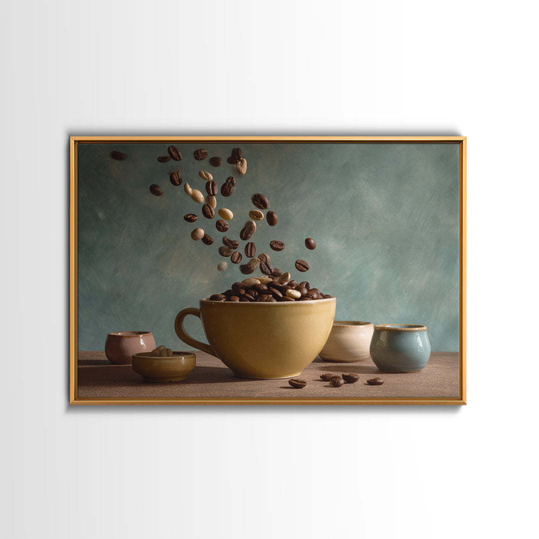 Roasted Beans Falling Through Dark Space Canvas Print, Coffee Shop Art, Contemporary Art, Cafe Decor, Fine Art, Cafe, CSA-3x2-72