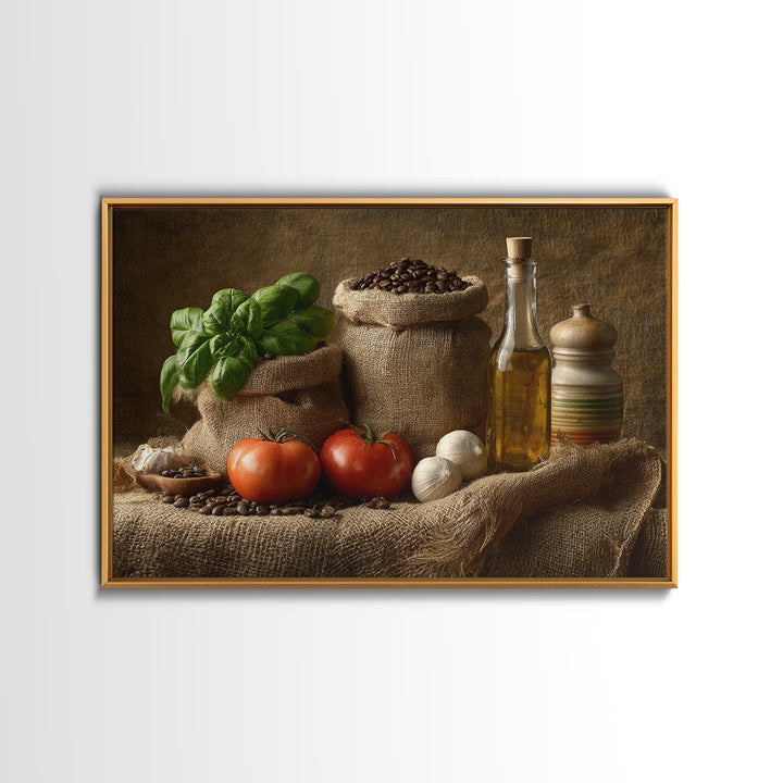 Coffee Beans and Burlap Sack Still Life Framed Canvas Print, Coffee Shop Art, Food Art, Cafe Decor, Fine Art, Cafe, CSA-3x2-78