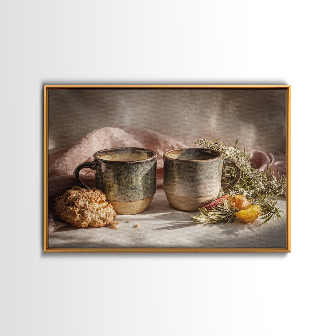 Two Cups Facing Each Other Canvas Print, Coffee Shop Art, Boho Decor, Cafe Decor, Oil Painting, Cafe, Printable, CSA-3x2-89