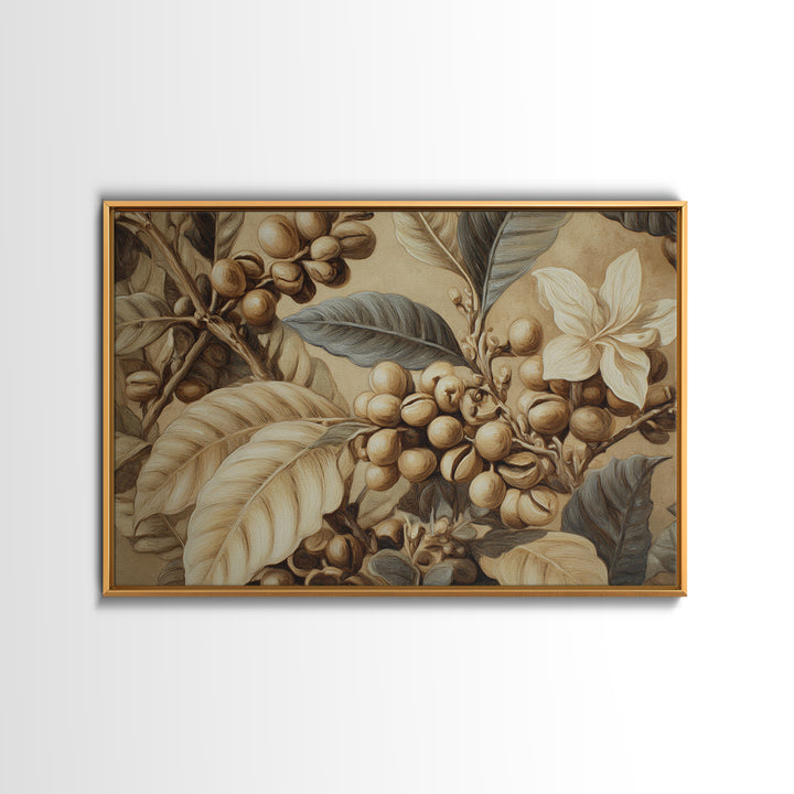 Coffee Bean Pattern Framed Canvas Print, Coffee Shop Art, Kitchen Gift, Cafe Decor, Oil Painting, Cafe, Coffee Art, Food Art, CSA-3x2-91