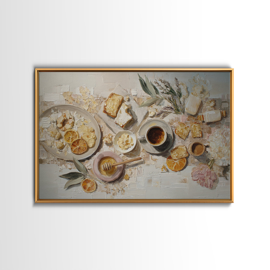 Sunlit Pastry and Coffee Arrangement Framed Canvas Print, Coffee Shop Art, Gothic Home Decor, Cafe Decor, Fine Art, Cafe, CSA-3x2-95