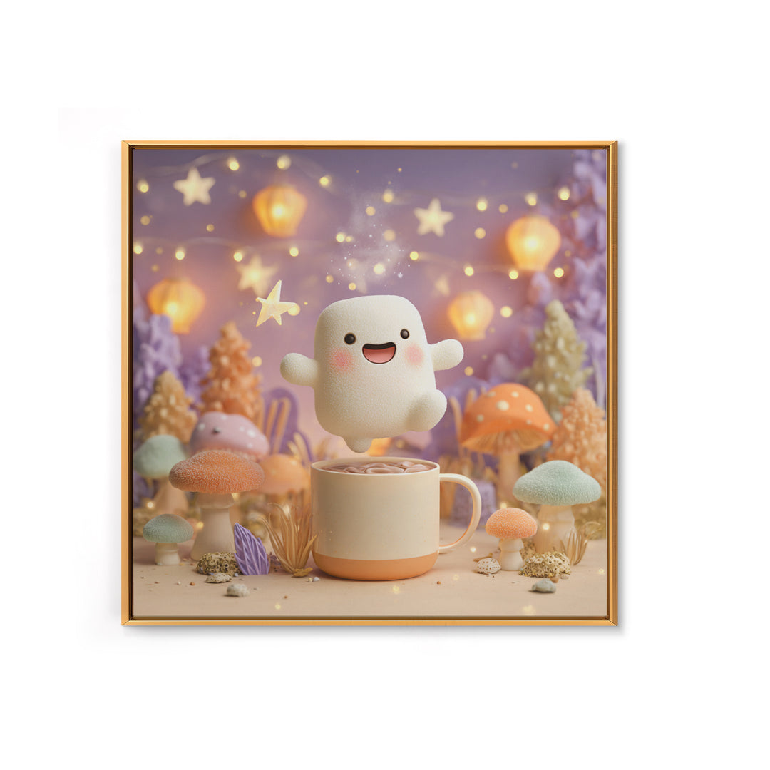The Marshmallow Ghost, Cute Halloween Wall Art, Square Wall Art, Framed Canvas Print, Halloween Kids Decor, Whimsical Wall Art