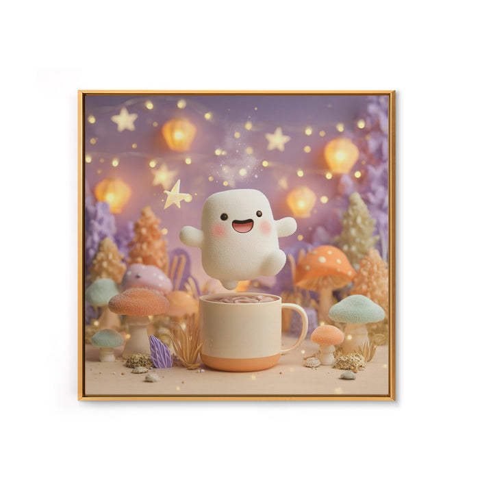 The Marshmallow Ghost, Cute Halloween Wall Art, Square Wall Art, Framed Canvas Print, Halloween Kids Decor, Whimsical Wall Art
