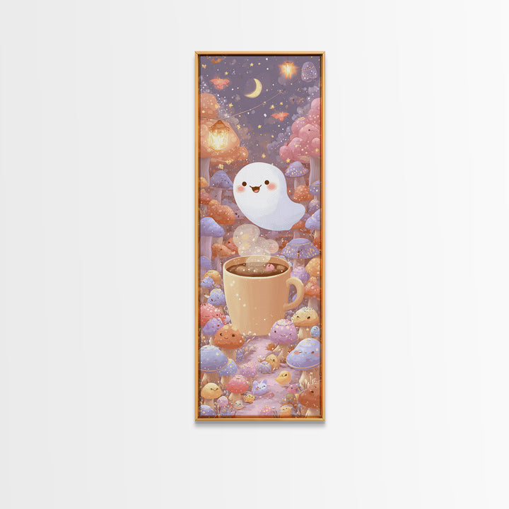 The Marshmallow Ghost, Cute Spooky Wall Art, Tall Narrow Wall Art, Framed Canvas Print, Halloween Kids Decor, Whimsical Wall Art