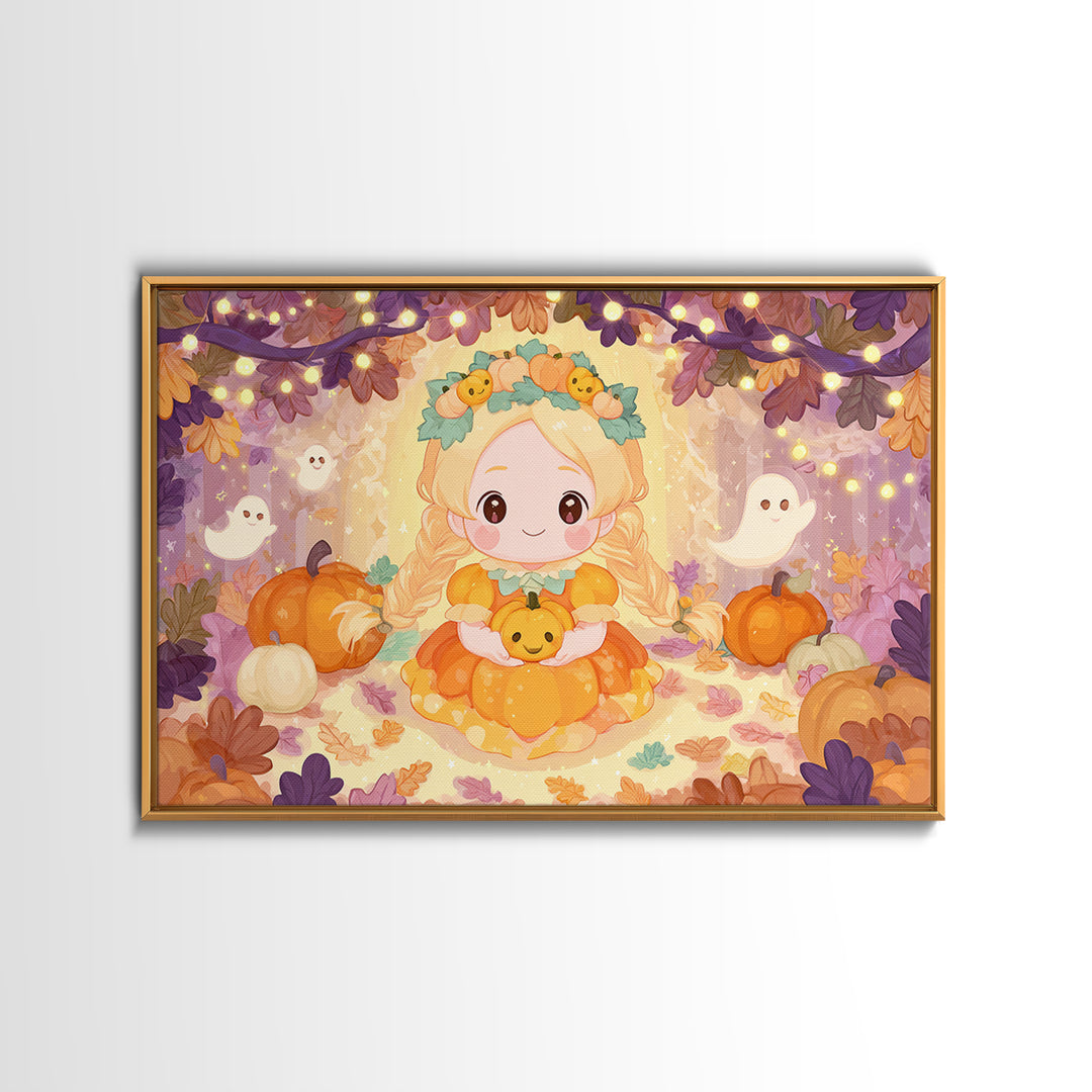 The Pumpkin Princess, Whimsical Halloween Art, Landscape Wall Art, Canvas Print, Halloween Kids Decor, Whimsical Wall Art, Horror Wall Art