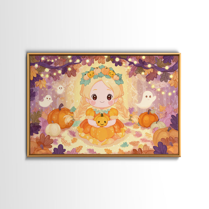 The Pumpkin Princess, Whimsical Halloween Art, Landscape Wall Art, Canvas Print, Halloween Kids Decor, Whimsical Wall Art, Horror Wall Art
