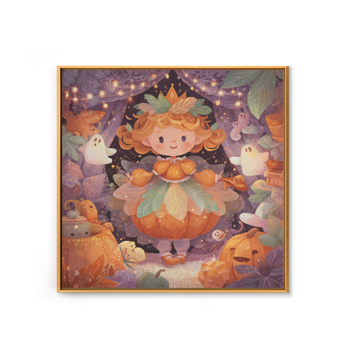 The Pumpkin Princess, Storybook Halloween Art, Square Wall Art, Canvas Print, Halloween Kids Decor, Whimsical Wall Art