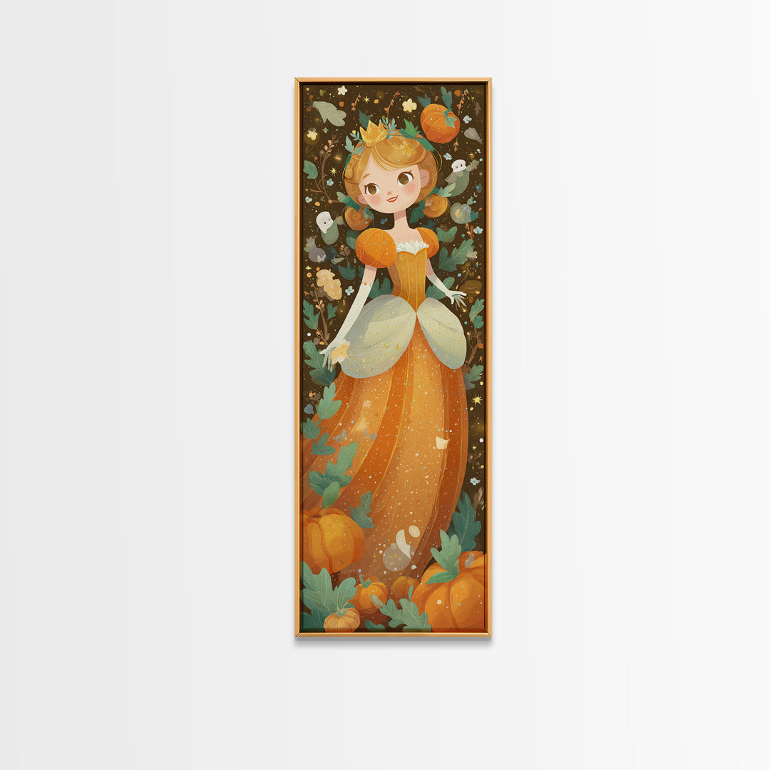 The Pumpkin Princess, Kids Halloween Decor, Tall Narrow Wall Art, Framed Canvas Print, Halloween Kids Decor, Whimsical Wall Art