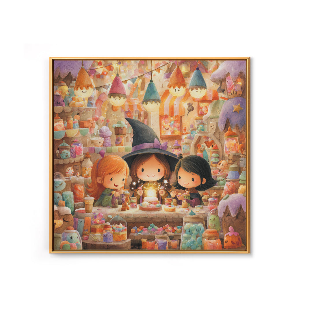 The Little Star Witch, Kids Halloween Decor, Square Wall Art, Canvas Print, Halloween Kids Decor, Whimsical Wall Art, Spooky Wall Decor