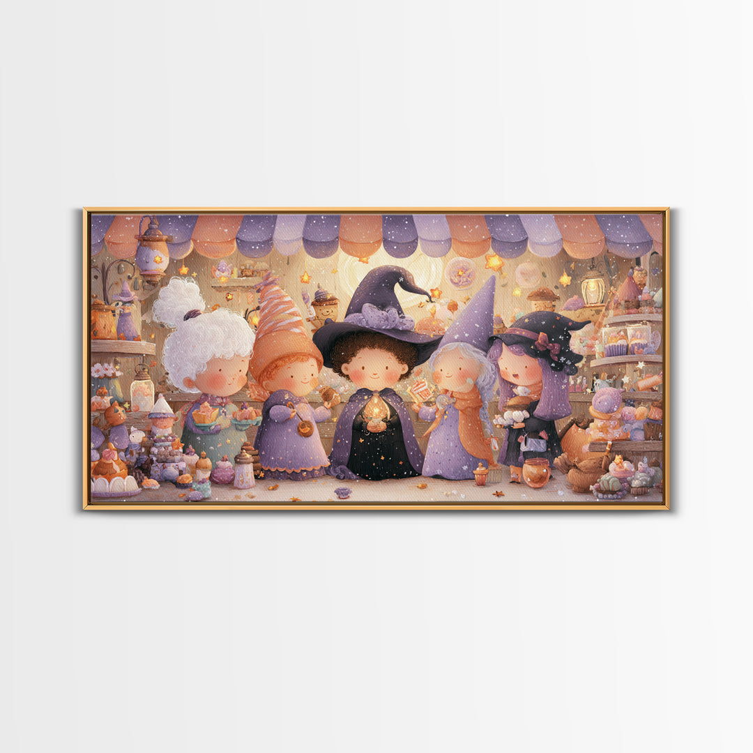 The Little Star Witch, Kids Halloween Decor, Wide Panoramic Art, Canvas Print, Halloween Kids Decor, Whimsical Wall Art, Horror Wall Art
