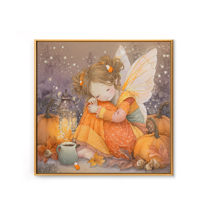 The Candy Corn Fairy, Kids Halloween Decor, Square Wall Art, Framed Canvas Print, Halloween Kids Decor, Whimsical Wall Art