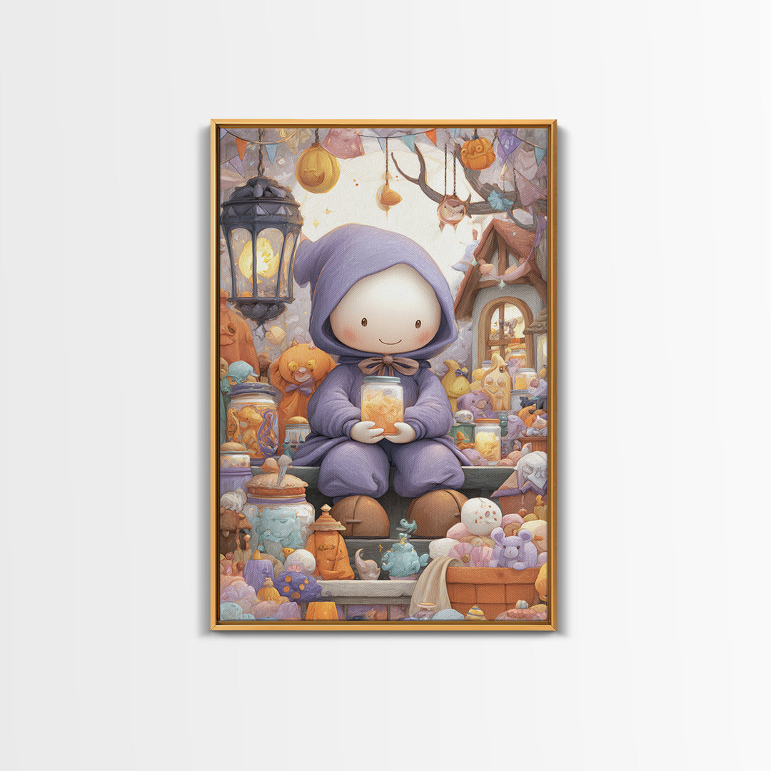 The Moonbeam Wizard, Kids Halloween Decor, Vertical Wall Art, Canvas Print, Halloween Kids Decor, Whimsical Wall Art, Halloween Wall Art