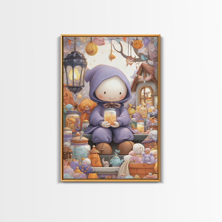 The Moonbeam Wizard, Kids Halloween Decor, Vertical Wall Art, Canvas Print, Halloween Kids Decor, Whimsical Wall Art, Halloween Wall Art
