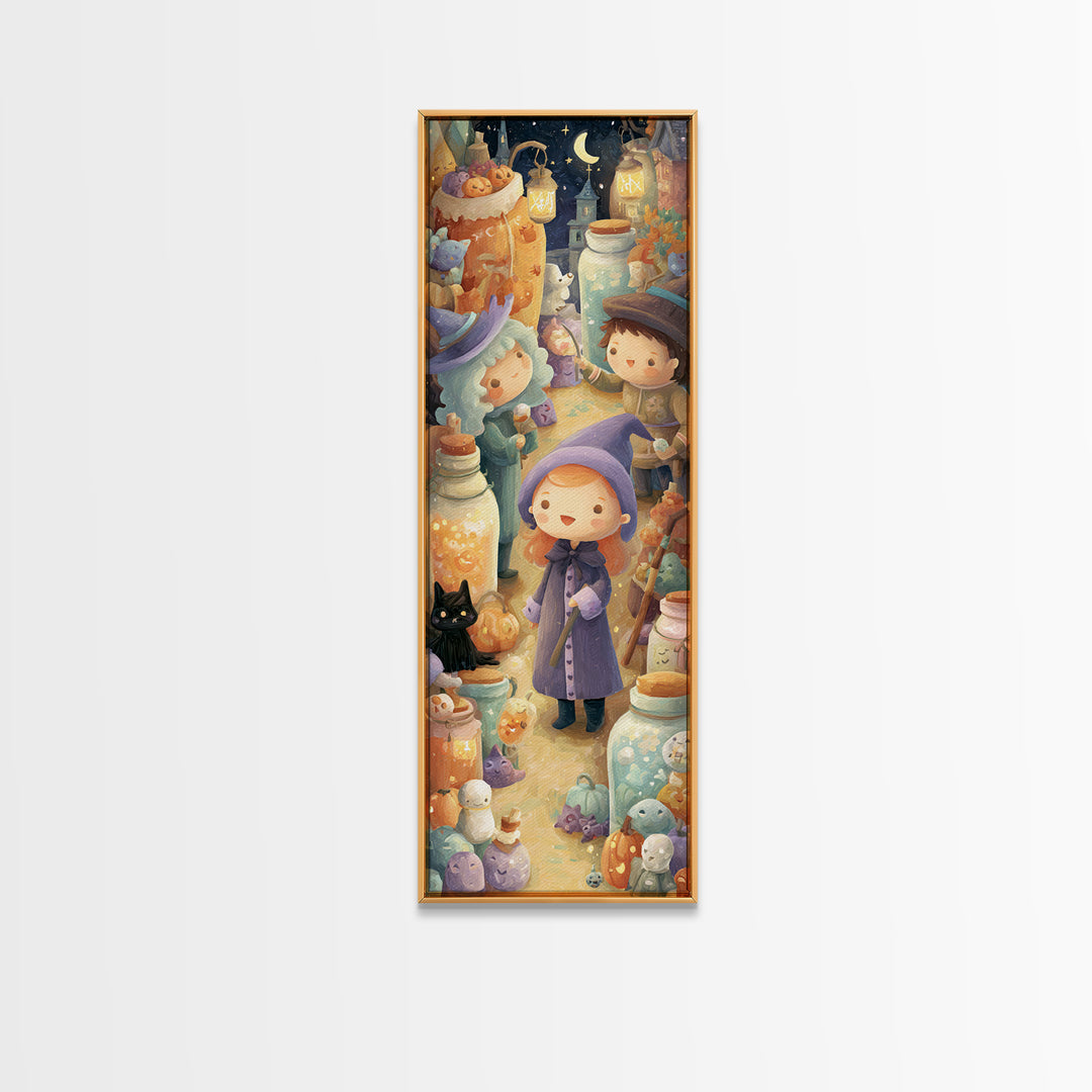 The Moonbeam Wizard, Kids Halloween Decor, Tall Narrow Wall Art, Canvas Print, Halloween Kids Decor, Whimsical Wall Art, Seasonal Home Decor