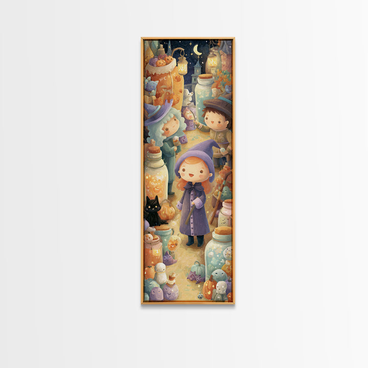 The Moonbeam Wizard, Kids Halloween Decor, Tall Narrow Wall Art, Canvas Print, Halloween Kids Decor, Whimsical Wall Art, Seasonal Home Decor