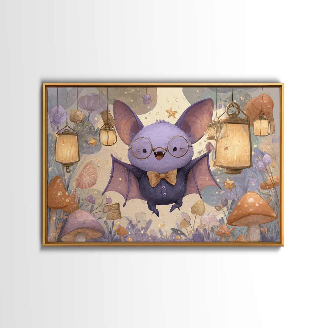 The Bow-Tie Bat, Kids Halloween Decor, Landscape Wall Art, Canvas Print, Halloween Kids Decor, Whimsical Wall Art, Spooky Wall Decor