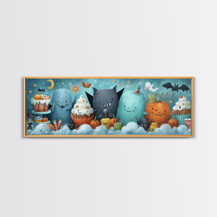 The Cupcake Vampire, Pastel Halloween Art, Extra Wide Wall Art, Canvas Print, Cute Halloween Wall Art