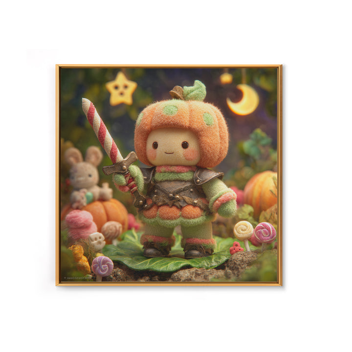 The Pumpkin Knight, Plush Halloween Art, Square Wall Art, Canvas Print, Cute Halloween Wall Art, Halloween Kids Decor