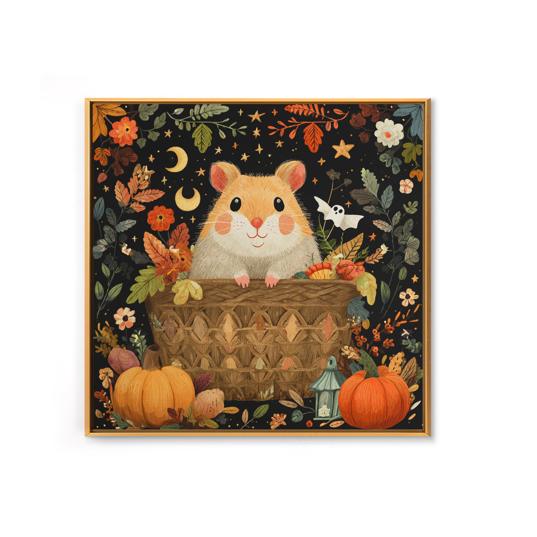The Pumpkin Hamster, Folk Halloween Art, Square Wall Art, Canvas Print, Cute Halloween Wall Art, Halloween Kids Decor