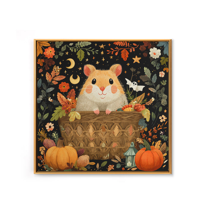 The Pumpkin Hamster, Folk Halloween Art, Square Wall Art, Canvas Print, Cute Halloween Wall Art, Halloween Kids Decor