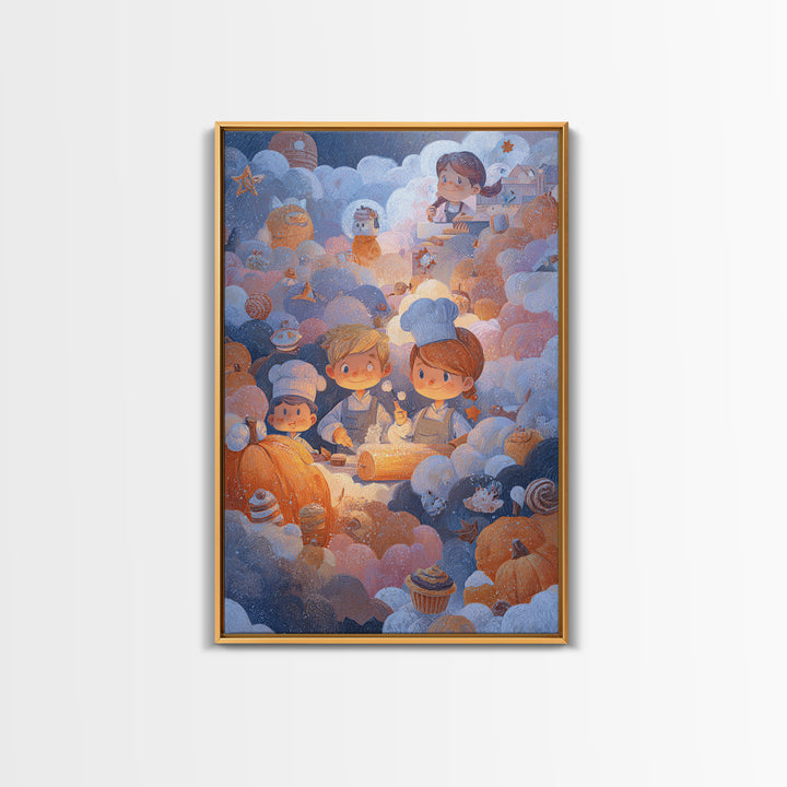 The Pumpkin Bakery, Pastel Halloween Art, Vertical Wall Art, Canvas Print, Cute Halloween Wall Art, Whimsical Nursery Decor