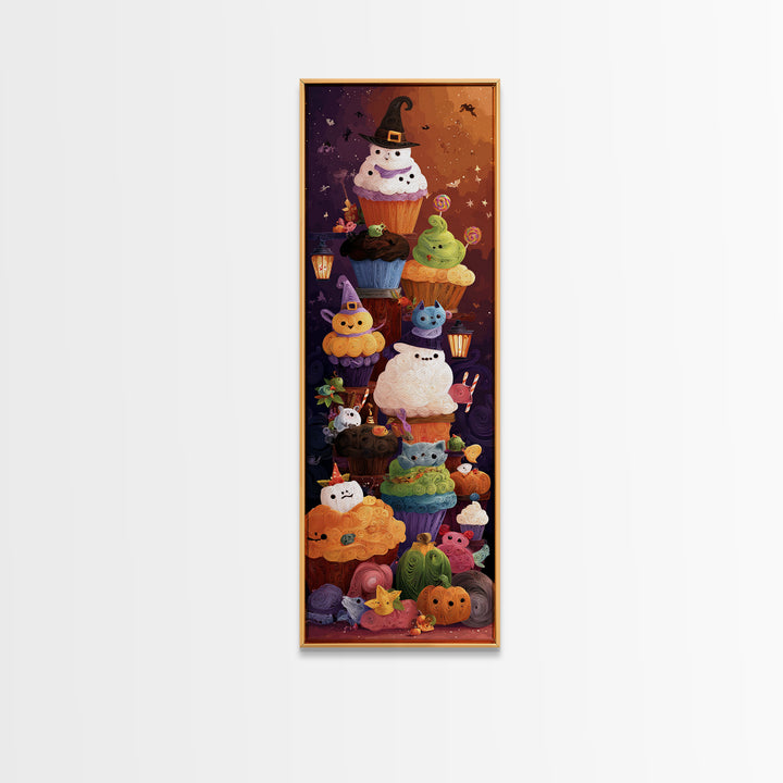 The Cupcake Costume Contest, Quilled Halloween Art, Tall Narrow Wall Art, Framed Canvas Print, Cute Halloween Wall Art