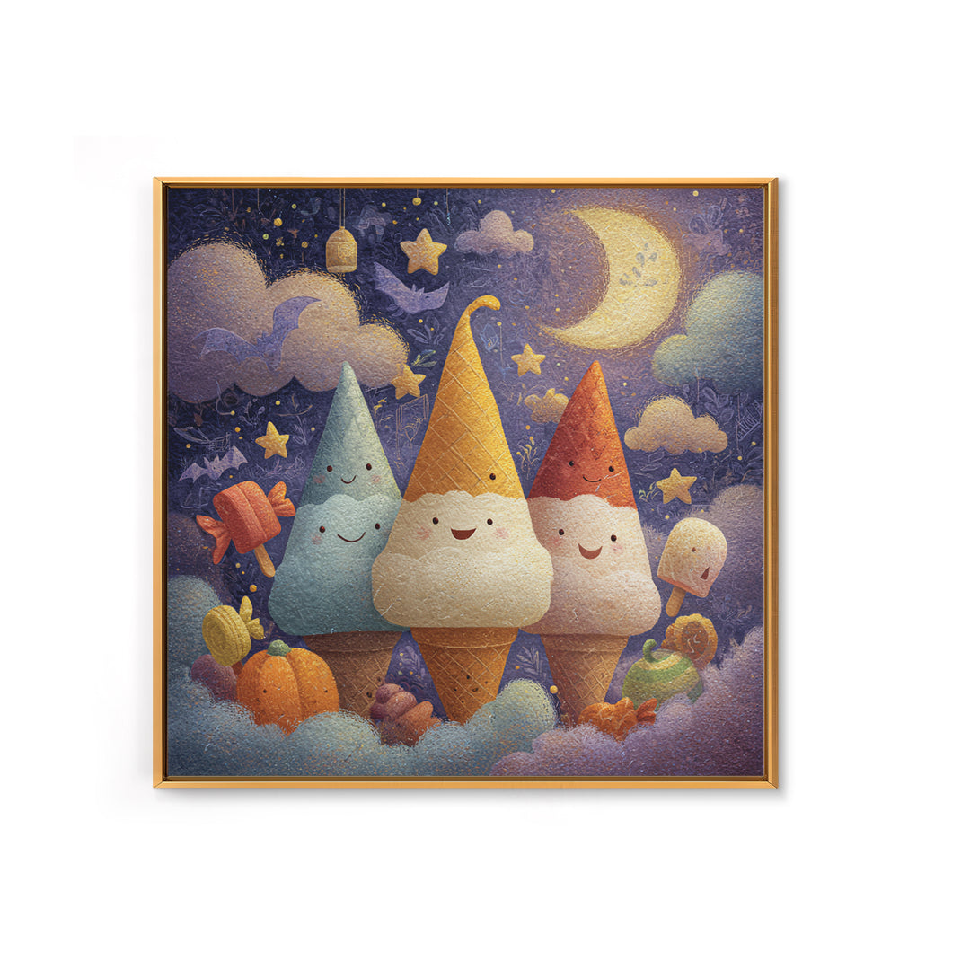 The Ice-Cream Ghost Parade, Pastel Halloween Art, Square Wall Art, Canvas Print, Cute Halloween Wall Art