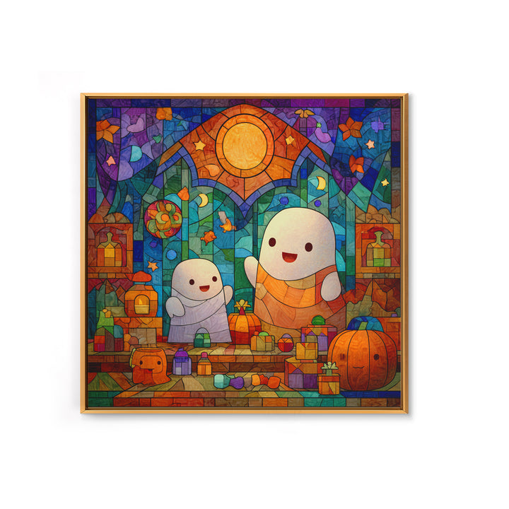The Ghost Daycare, Stained Glass Halloween, Square Wall Art, Canvas Print, Cute Halloween Wall Art, Halloween Kids Decor