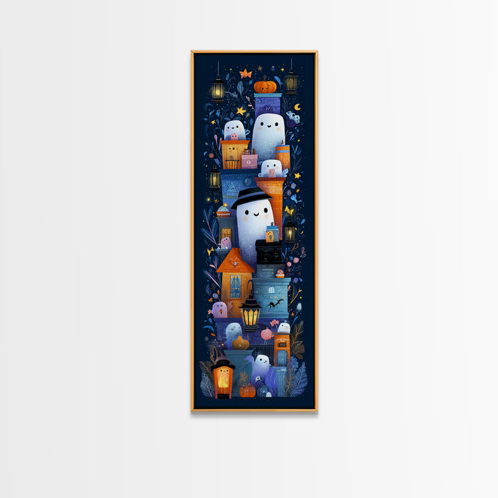 The Ghost Mail Carrier, Vector Halloween Art, Tall Narrow Wall Art, Framed Canvas Print, Cute Halloween Wall Art