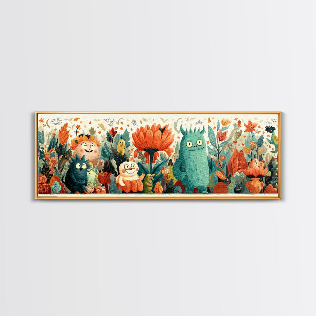 The Monster Flower Shop, Retro Halloween Art, Extra Wide Wall Art, Canvas Print, Cute Halloween Wall Art