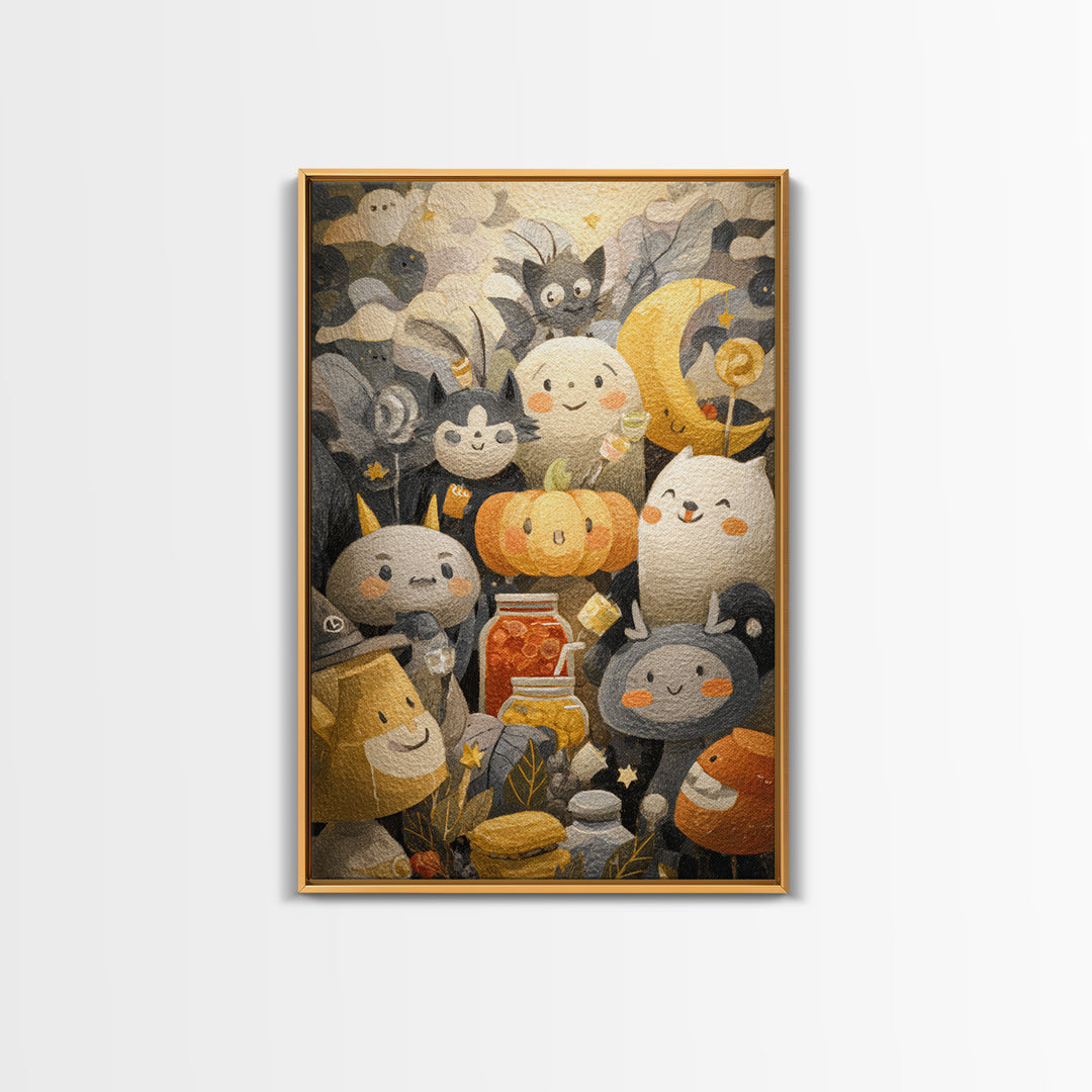 The Pumpkin Pancake Breakfast, Pastel Halloween Art, Vertical Wall Art, Canvas Print, Cute Halloween Wall Art