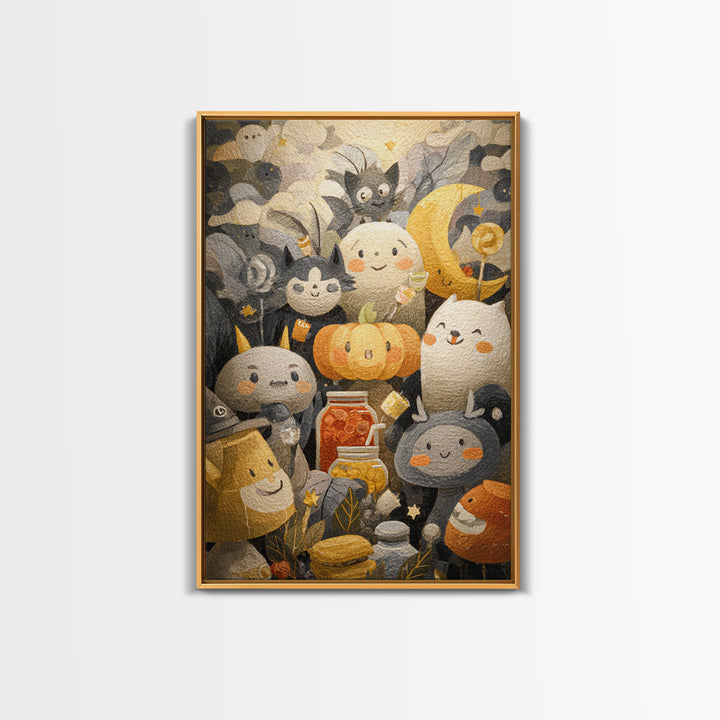 The Pumpkin Pancake Breakfast, Pastel Halloween Art, Vertical Wall Art, Canvas Print, Cute Halloween Wall Art