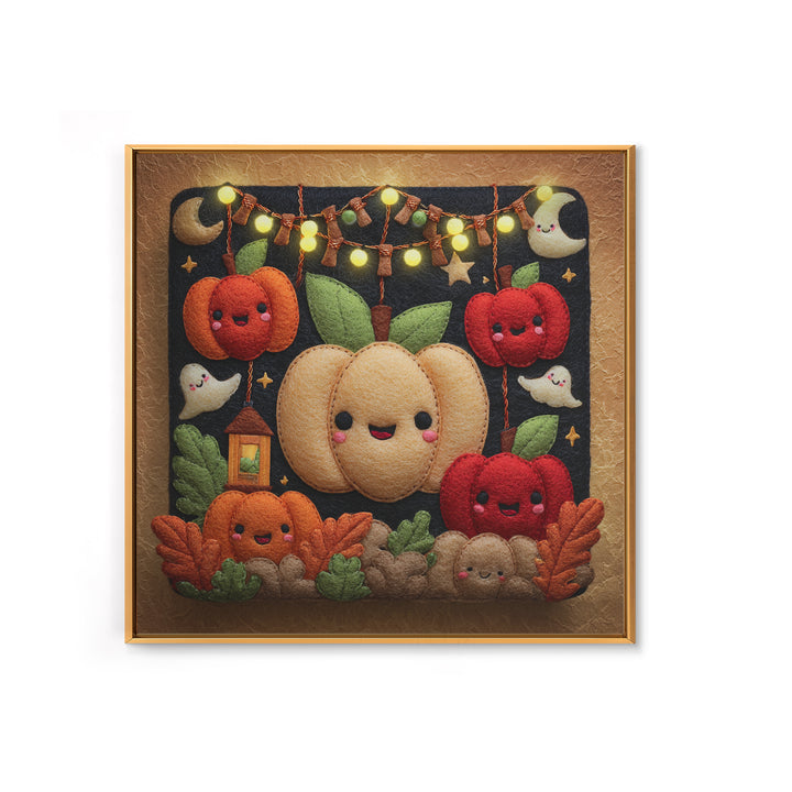 The Candy Apple Dance, Felt Halloween Art, Square Wall Art, Canvas Print, Cute Halloween Wall Art, Halloween Kids Decor