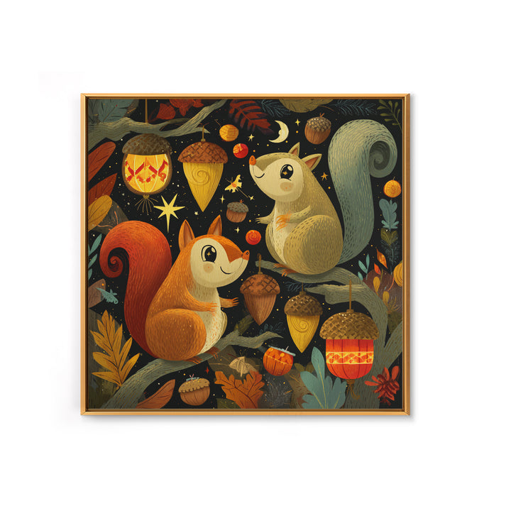 The Acorn Lantern Festival, Retro Halloween Art, Square Wall Art, Canvas Print, Cute Halloween Wall Art