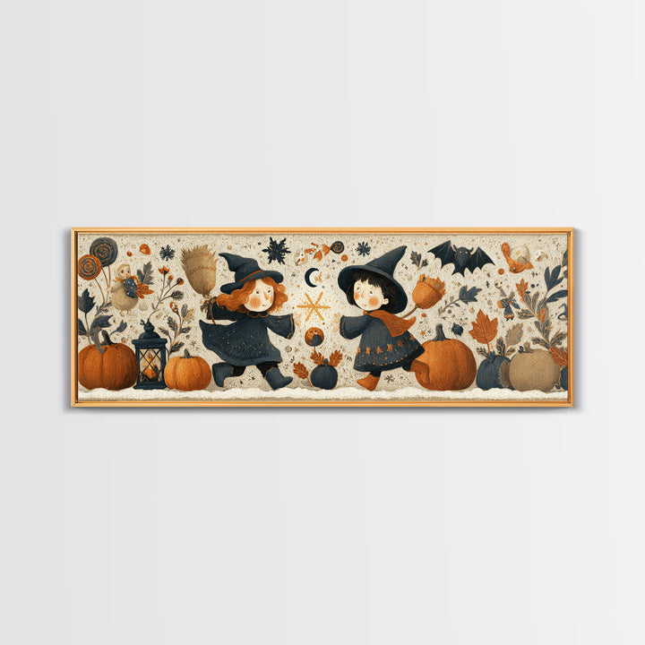 The First Autumn Snowflake, Folk Halloween Art, Extra Wide Wall Art, Canvas Print, Cute Halloween Wall Art
