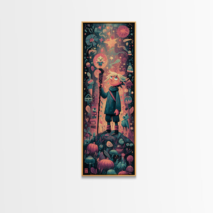 The Star-Seer Of Black Dunwich, Vaporwave Halloween Art, Tall Narrow Wall Art, Framed Canvas Print, Cute Halloween Wall Art