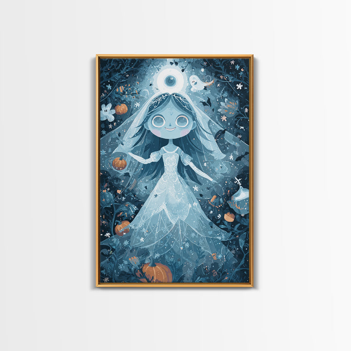 The Bride Of The Abyssal Moon, Pixel Halloween Art, Vertical Wall Art, Canvas Print, Cute Halloween Wall Art
