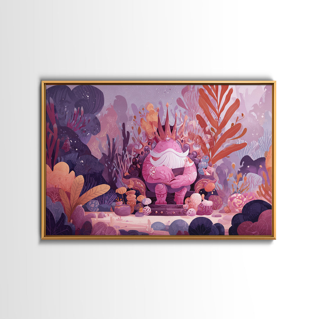 The Watcher In The Coral Throne, Vector Halloween Art, Landscape Wall Art, Framed Canvas Print, Cute Halloween Wall Art