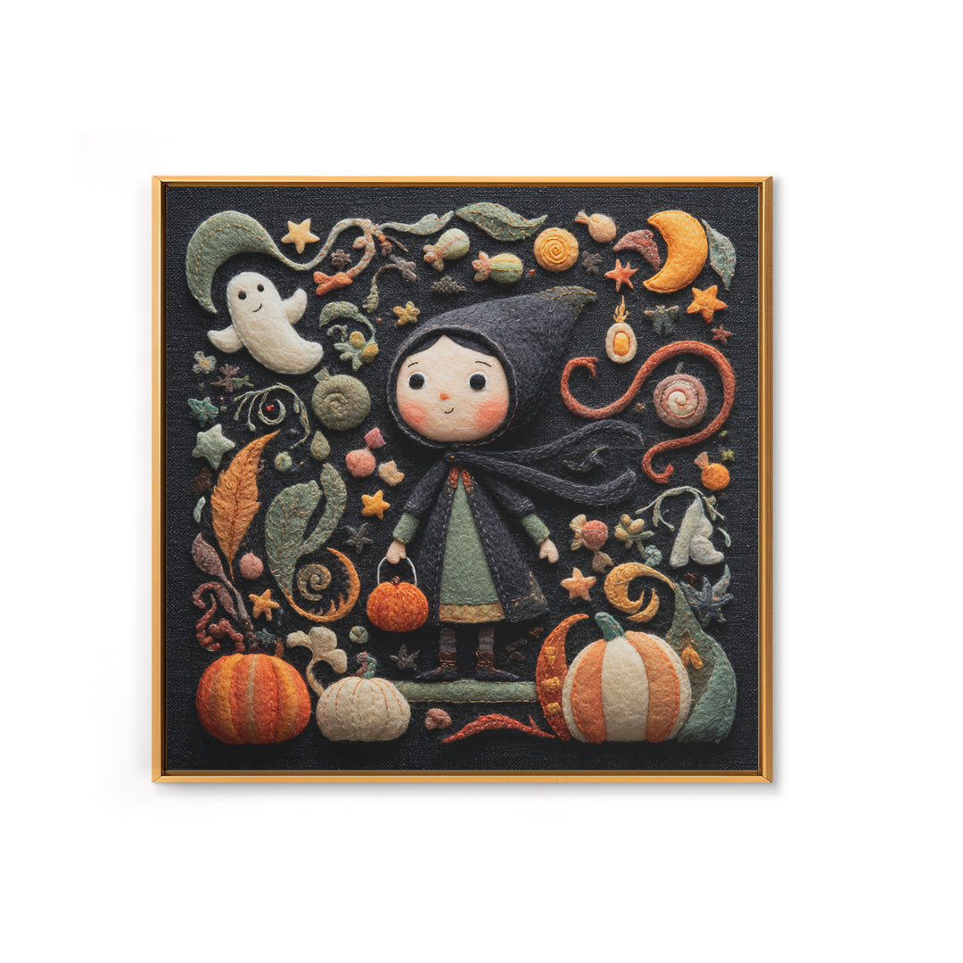 The Widow Of The Whispering Comet, Felt Halloween Art, Square Wall Art, Canvas Print, Cute Halloween Wall Art