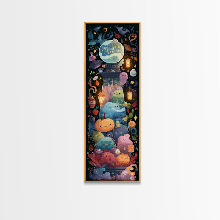 The Oracle Of The Glass Depths, Kawaii Halloween Art, Tall Narrow Wall Art, Framed Canvas Print, Cute Halloween Wall Art