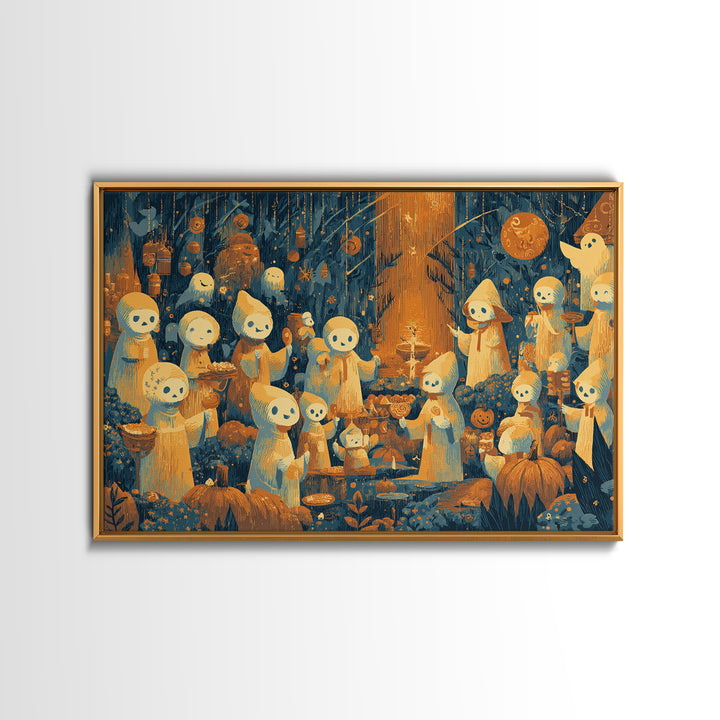 The Feast Of The Pale Cult, Screenprint Halloween Art, Landscape Wall Art, Framed Canvas Print, Cute Halloween Wall Art
