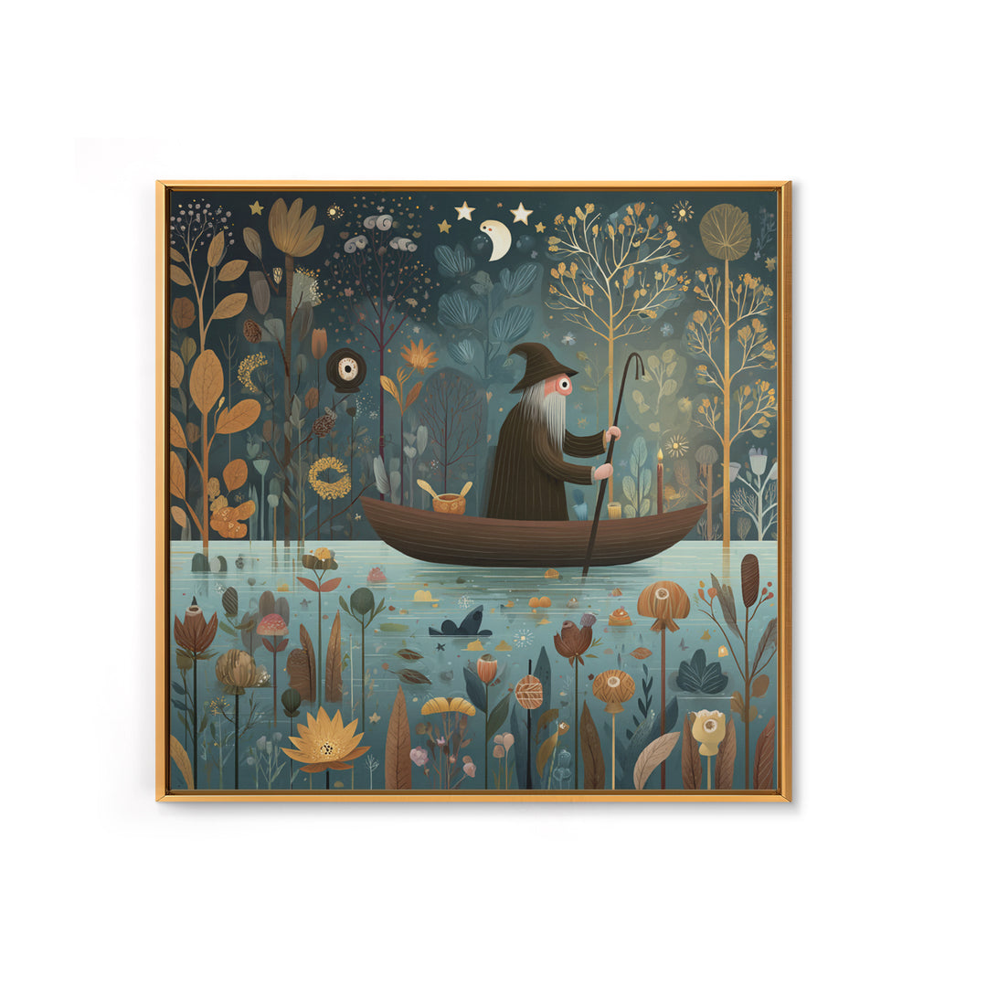 The Ferryman Of The Outer Marsh, Folk Halloween Art, Square Wall Art, Canvas Print, Cute Halloween Wall Art