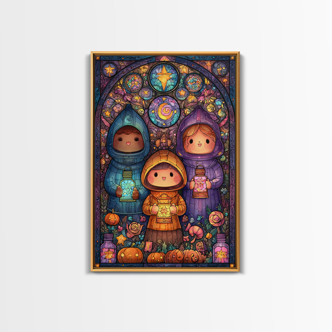 The Lantern Market Beyond The Veil, Stained Glass Halloween, Vertical Wall Art, Canvas Print, Cute Halloween Wall Art